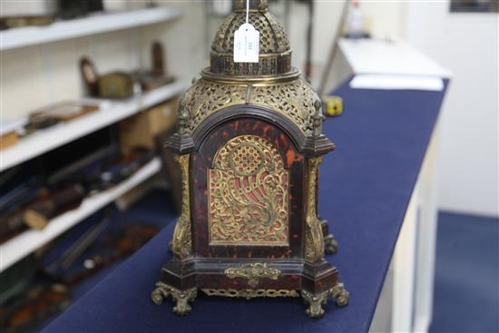 A Victorian ormolu and tortoiseshell mantel clock, 18.5in.